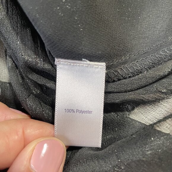 Jennifer Lopez Black Wrap Front Shimmer Sheer Polka Dot Blouse Size XL - Picture 13 of 15